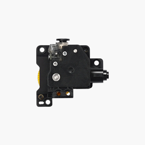 Unidad de extrusor para impresora 3D Bambu Lab X1 con engranajes de acero endurecido y sensor de filamento integrado.